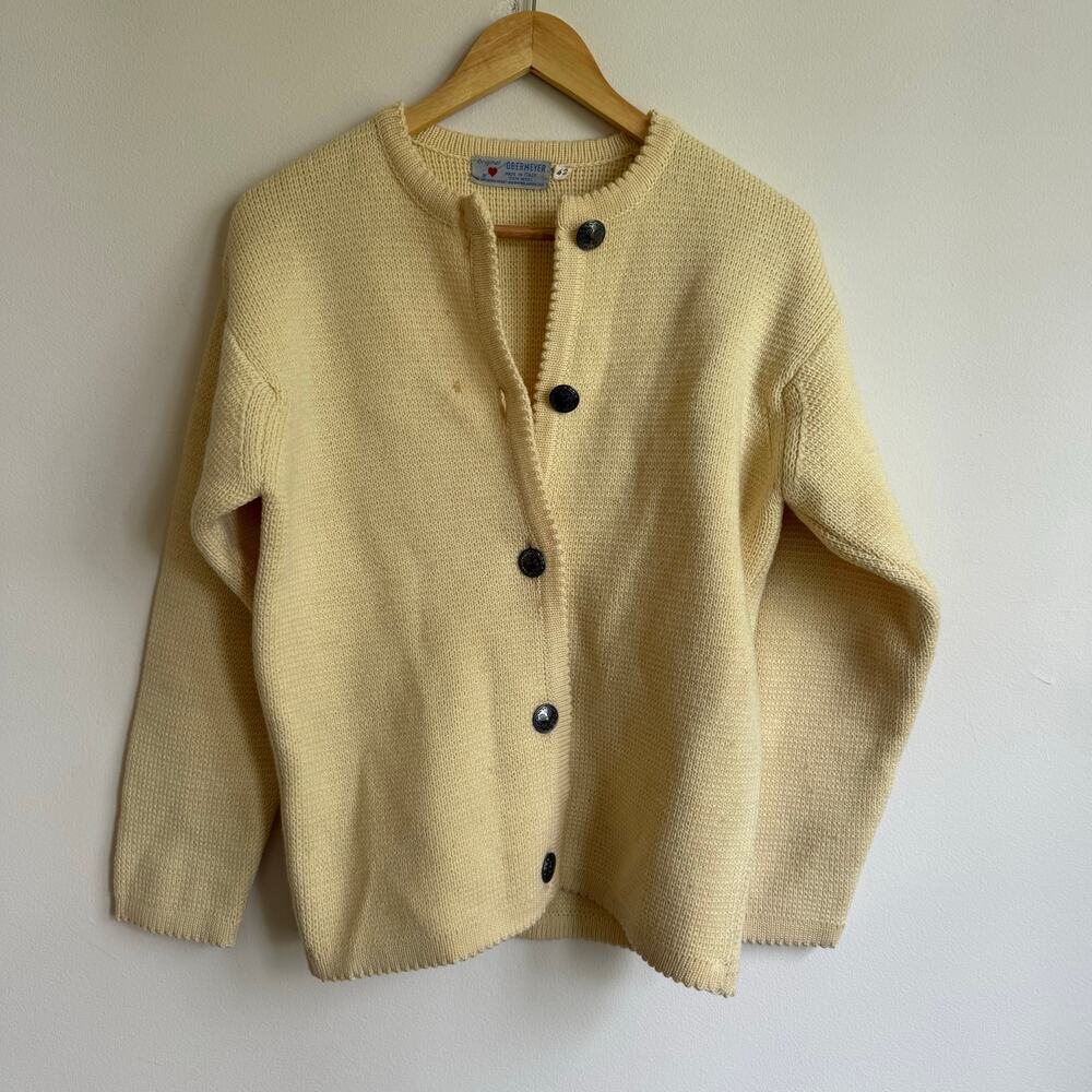 1950's Vintage Original Obermeyer Italian Wool Butter Yellow Cardigan Size 42
